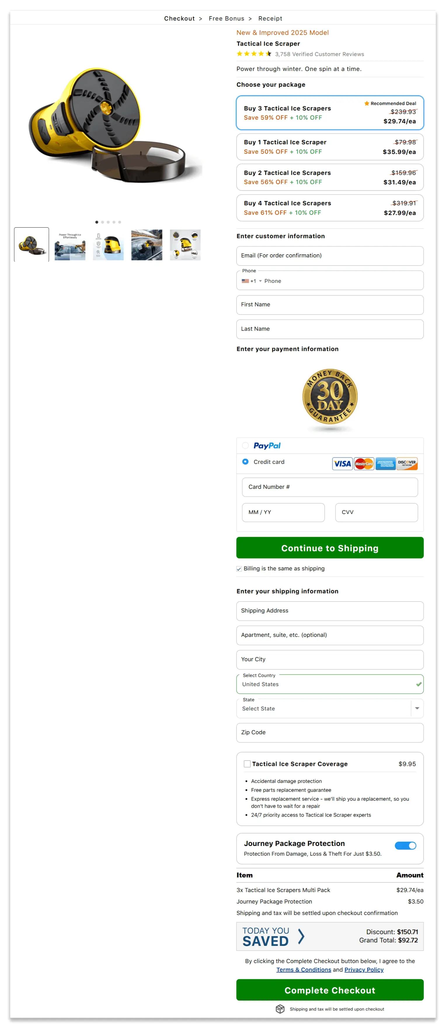 Tactical Ice Scraper secure checkout page